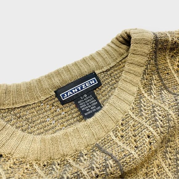 Vtg 90s Jantzen Open Knit Striped Sweater, Dad Grandpa, Textured Geometric 80s L - Picture 3 of 4